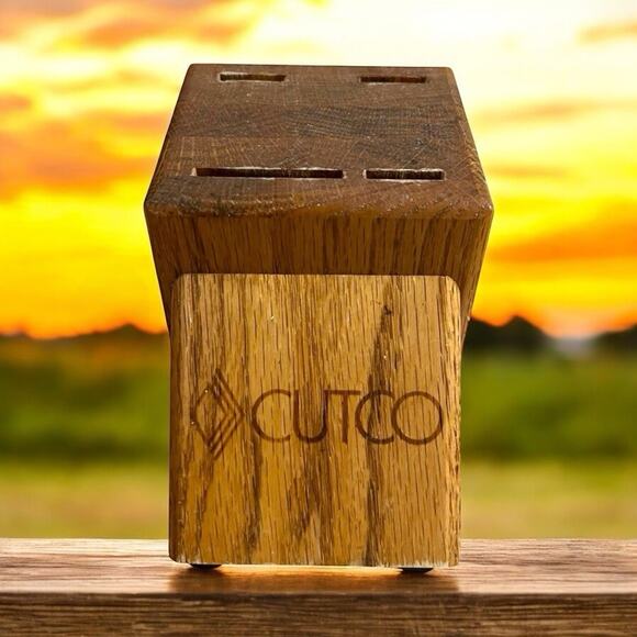 Vtg CUTCO Small 4 Slot Honey Oak Wood Knife Block USA Knife Block Kitchen - Picture 1 of 7